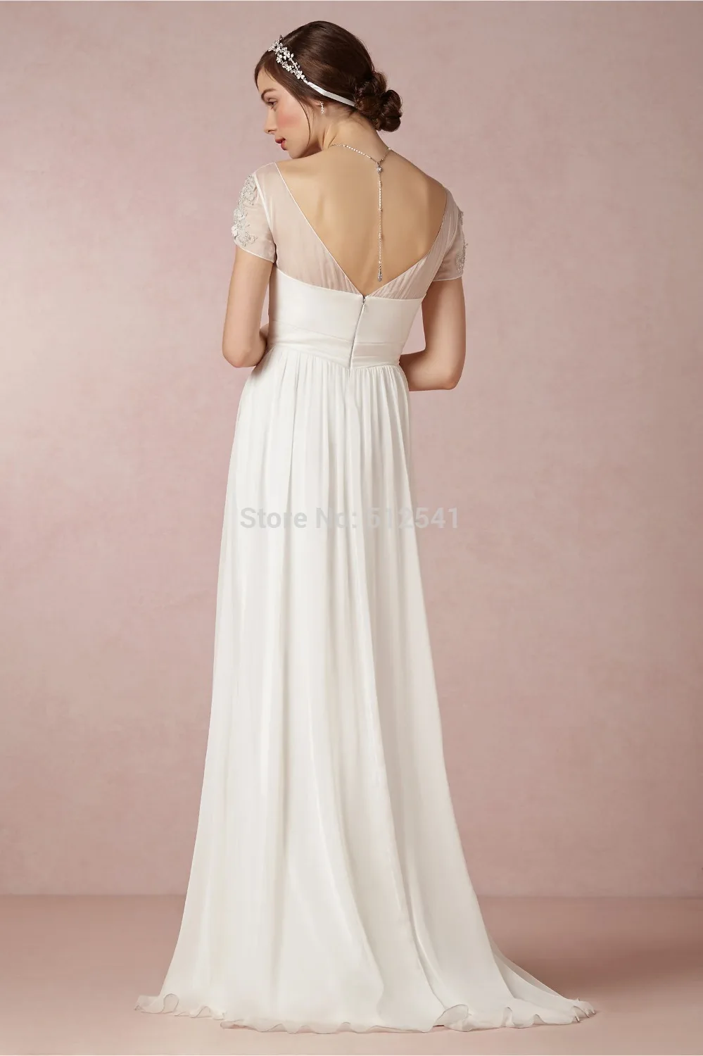 Vestido de noiva Sheer-illusion Kurzarm 2018 Hochzeit Kleider Strand Mantel Schatz Bodenlangen Chiffon Brautkleid