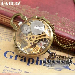 Luxury Transparent Ball Mechanical Pocket Watch Necklace Roman Numerals Dial High Quality Pendant Fob Chain Clock for Men Women