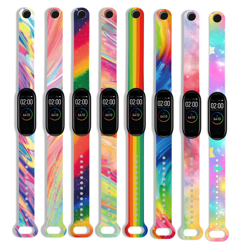 Rainbow Color Silicone strap For Xiaomi Mi band 5 6 4 3 NFC Wristband for mi band 6 5 4 3 replacement smart strap my band 5