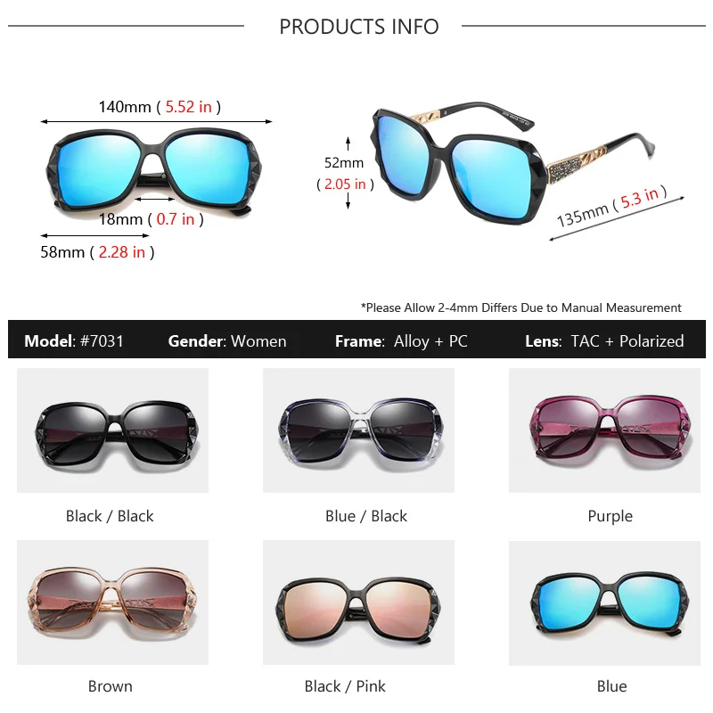 AOWEAR Luxury Square Oversized Sunglasses Women Polarized Brand Design Vintage Sun Glasses Ladies Outdoor Shades Eyewear Oculos