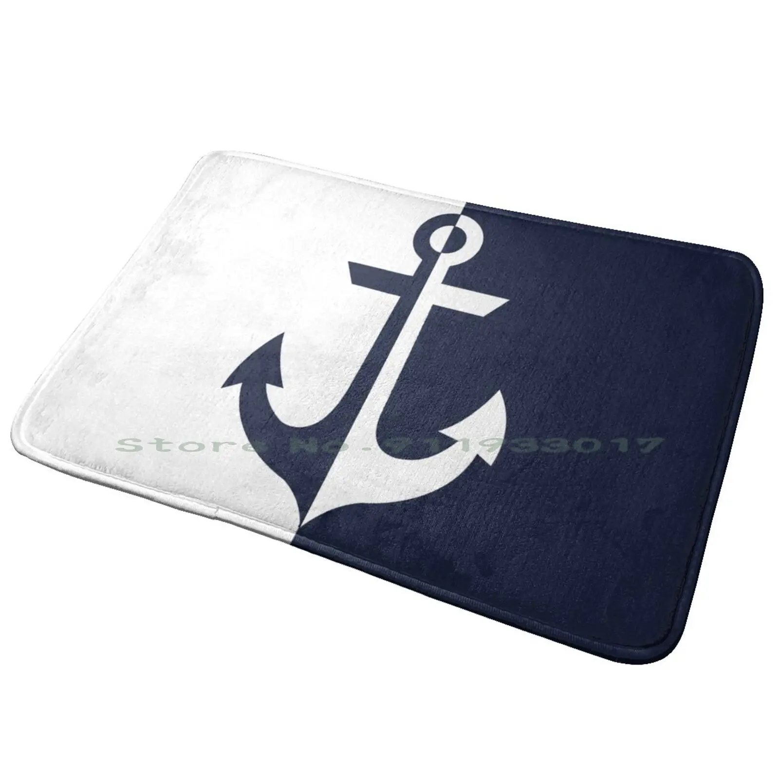 White And Navy Blue Anchor Entrance Door Mat Bath Mat Rug Litecoin Logo Cryptocurrency Blockchain Decentralization Anti-Slip