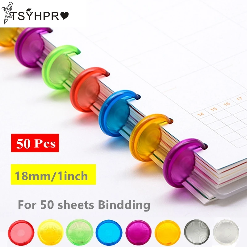 50Pcs 18mm Trasparent Color Mushroom Hole Disc Binders for Notebooks/Planner Diy Loose Leaf  Bind Rings Discbound Discs CX19-004