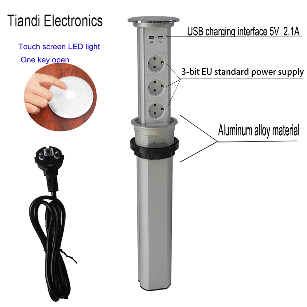 European Standard Touch Screen / Automatic Electric Lifting Socket Kitchen Can Be Hidden Socket Multi-function USB Charging Desk