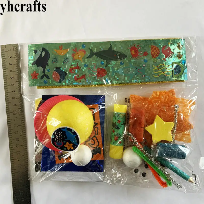 1bag/LOT.DIY jellyfish starfish shark ocean animals foam crafts kit Early learning educational toys Kindergarten handwork OEM