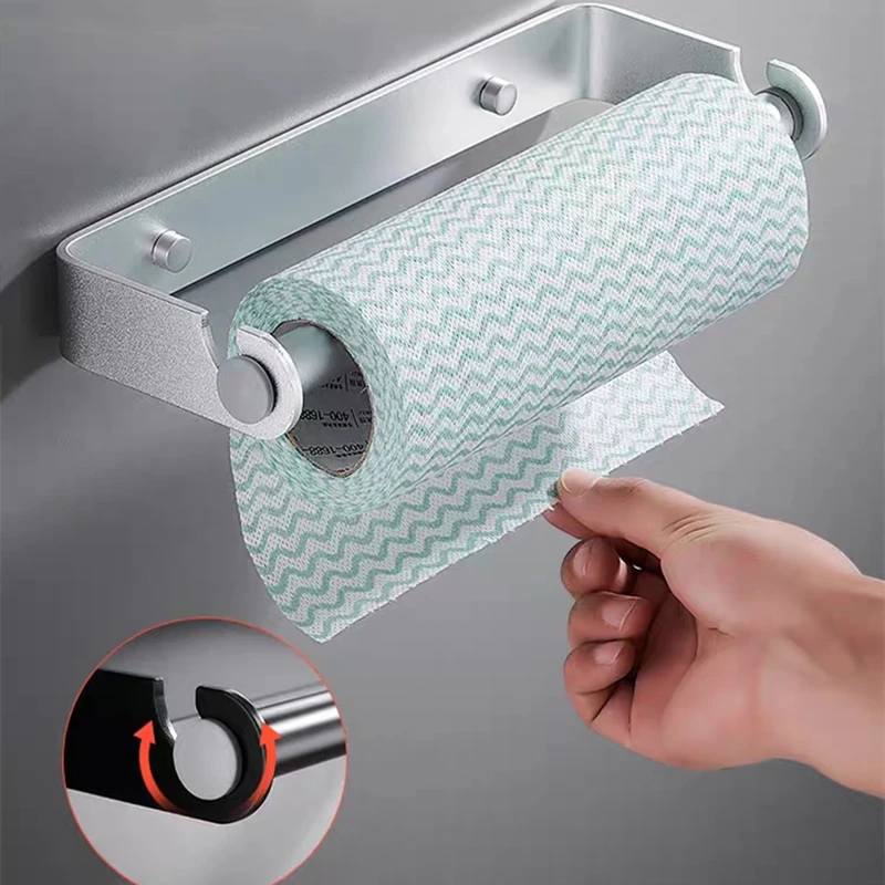 Cling Film Rack Black Kitchen Accessories Paper Towel Rack Bathroom Roll Paper Stand Holder Silver Dispenser Kitchen Supplies