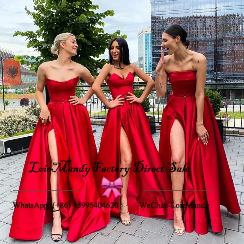 Chic 3 Styles Red Satin Evening Dresses Long 2022 Formal Night Dress for Women Backless A Line Prom Party Gowns Robes de soiree