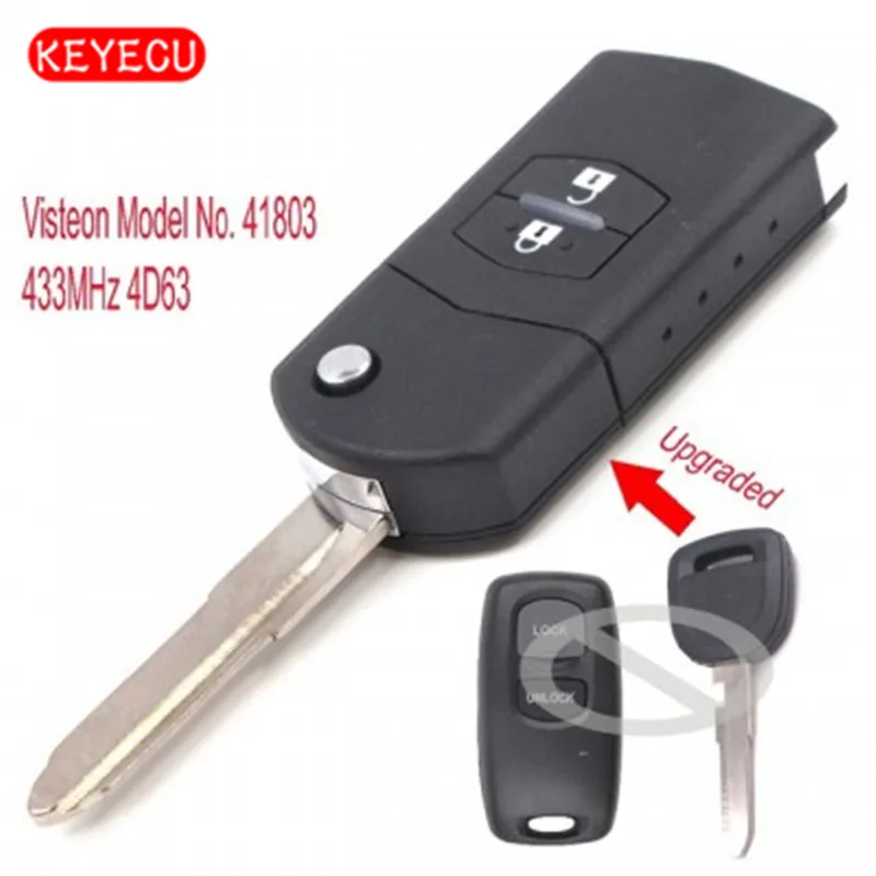 Keyecu Upgraded Flip Remote Car Key 2 Button 433MHz 4D63 Chip Fob for Mazda 2 3 6 2002-2005 Visteon Model No. 41803