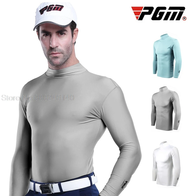 Pgm Summer Men Golf Ice Silk Shirts Long-Sleeved Sunscreen Tops Breathable Quick Dry Tight Muscle Underwear Cooling Training Tee