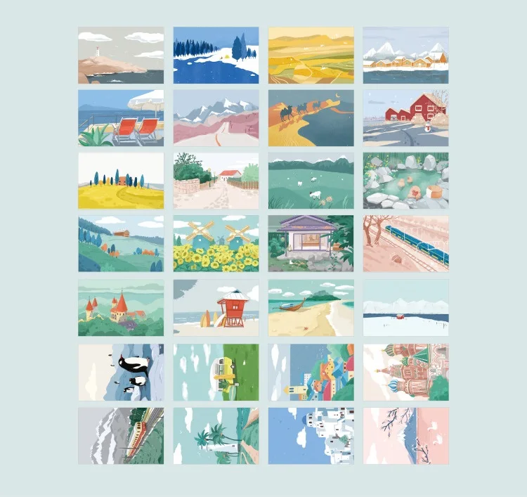 28 Pcs/Set 52*80mm Creative Travel Notes Lomo Card DIY Hand Painted Mini Postcard Birthday Gift Card Message Card