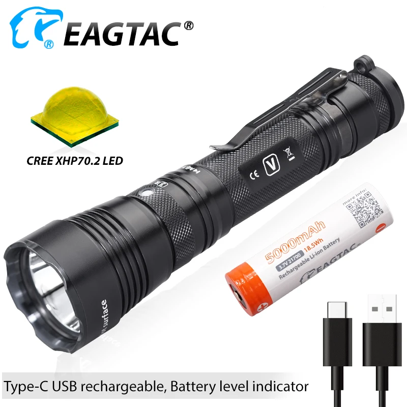 EAGTAC G3V D25C2 Mini Tactical LED Flashlight Ultra-Bright-Torch 21700 Battery USB Rechargeable Self Defense Police Light