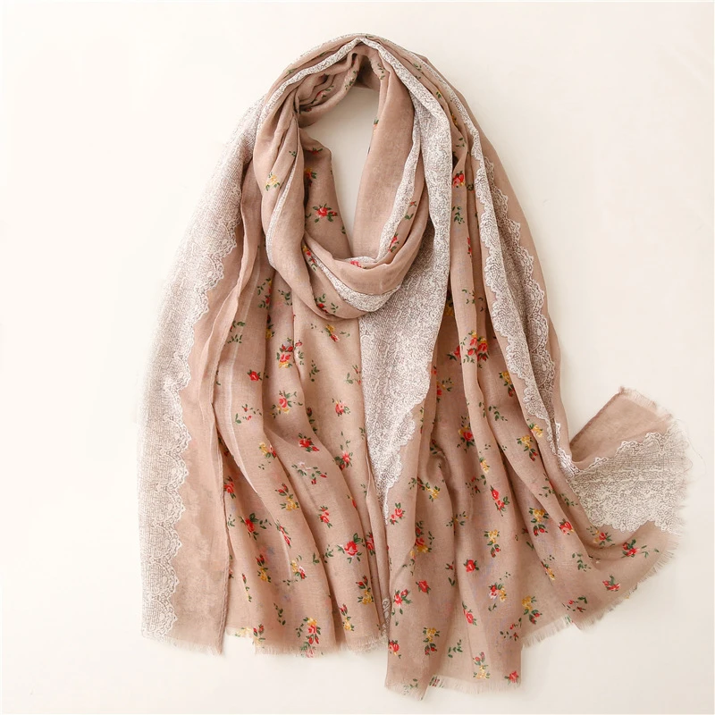 2021 Beautiful Small Flower Print Lace Scarf Shawls Long Soft Beach Flower Head Scarves Hijab Wrap  Free Shipping