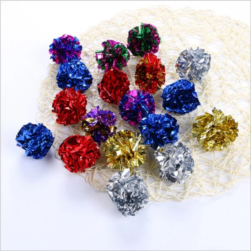 12pcs Cat Toy Mylar Balls Colorful Ring Paper Shiny Interactive Sound Ball Crinkly Balls for Cats Sound Toys Pet Play Balls