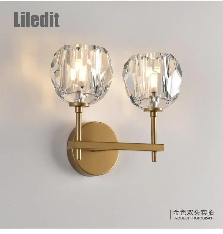 

modern crystal wall sconce lights fixture hallway aisel wall lamps luminaire bedside living room home decoration golden lighting