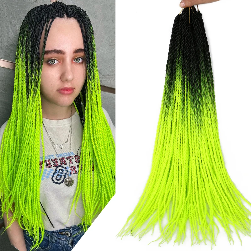 Volledige Star 22 Inch Senegalese Vlechten Twist Haar Zwart Ombre Groen Grijs Roze Gehaakte Vlechten Synthetisch Haar Senegalese Twist Haar