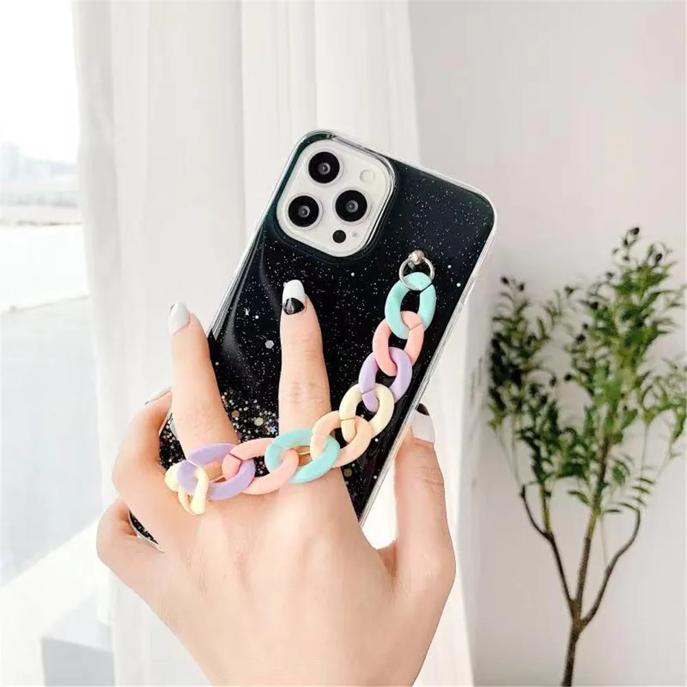 Glitter Korean Style Bracelet Case For Xiaomi Redmi Note 10 9 9S 8T 8 7 6 Pro 7A 8A 9A 9C Wristband Chain Soft Epoxy Back Cover