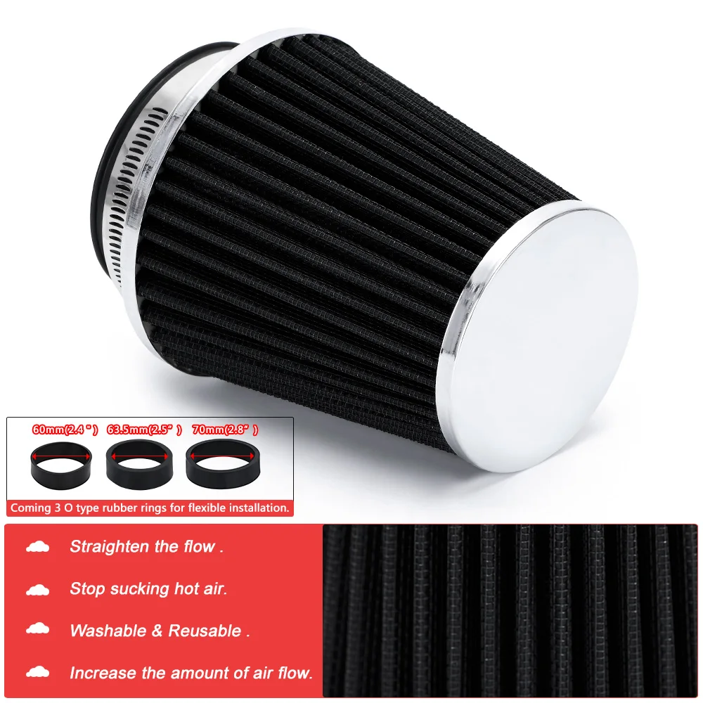 Universal Car High Flow Cold Air Intake Air Inlet Air Intake System Mushroom Head Air Filter Neck 76mm/70mm/63.5mm/ 60mm