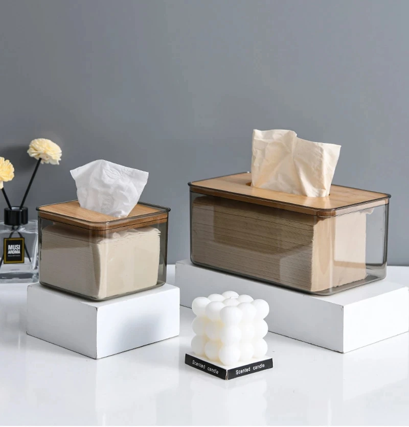 Tissue Box Holder Household Paper Towel Storage Box Bamboo Lid Tissue Storage Container Napkin Box Eco-Friendly Wood Table Decor