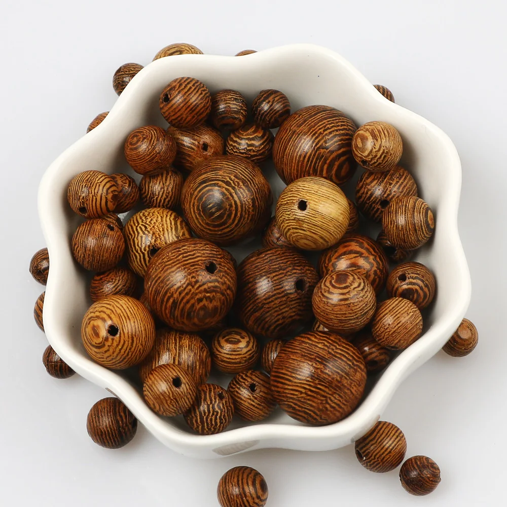 6/8/10/12/15mm Natural Wenge Wooden Beads Round Balls Wood Spacer Beads For Jewelry Making Diy Necklace Bracelet Supplies