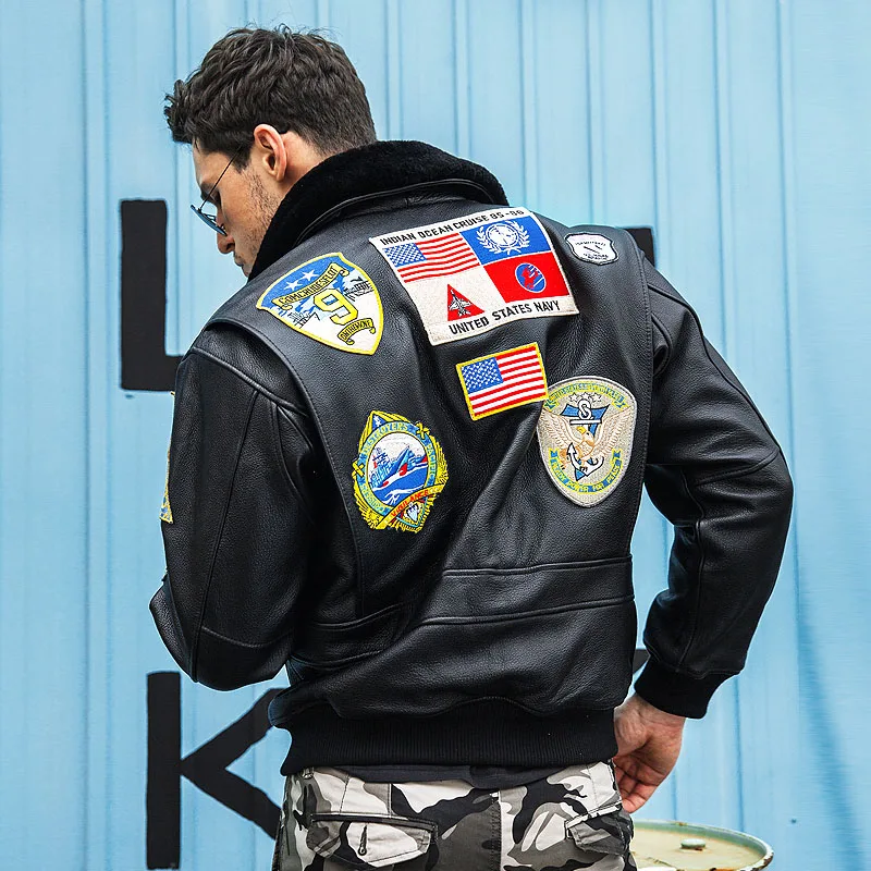 Dark Brown Military Style Pilot Leather Jacket Men Genuine Thick Natural Cowhide Winter Warm TOP GUN Aviation Coat