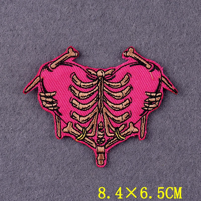 Punk Heart Embroidered Patches For Jacket Clothing Stickers Skull Stripes Iron On Patches Stickers Badges On backpack Applique