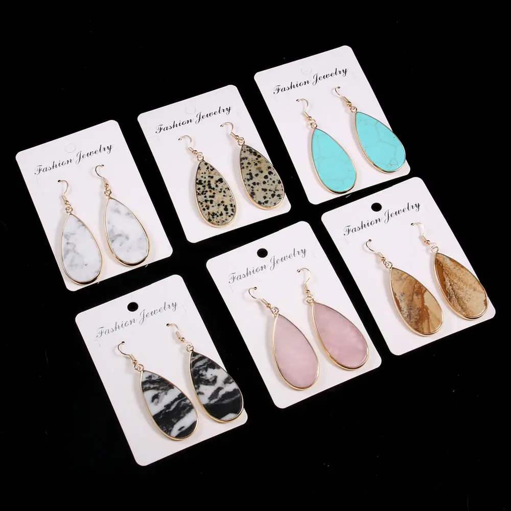 2022 Earrings for Women Long Hanging Eardrop Flat Drop Shape Natural Stone Crystal Quartz Amazonite luxury Quality Jewelry Gift