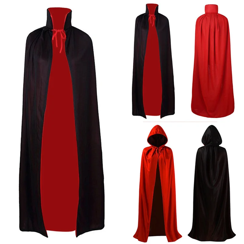 Adult Kids Halloween Velvet Cloak Cape Hooded Cloak Long Cape Hood Medieval Costume Witch Wicca Vampire Elf Purim Carnival Party