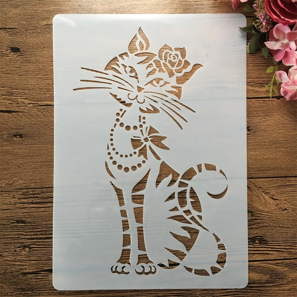 

A4 29cm Lovely Female Cat With Flower DIY Layering Stencils Wall Painting Scrapbook Coloring Embossing Album Decorative Template