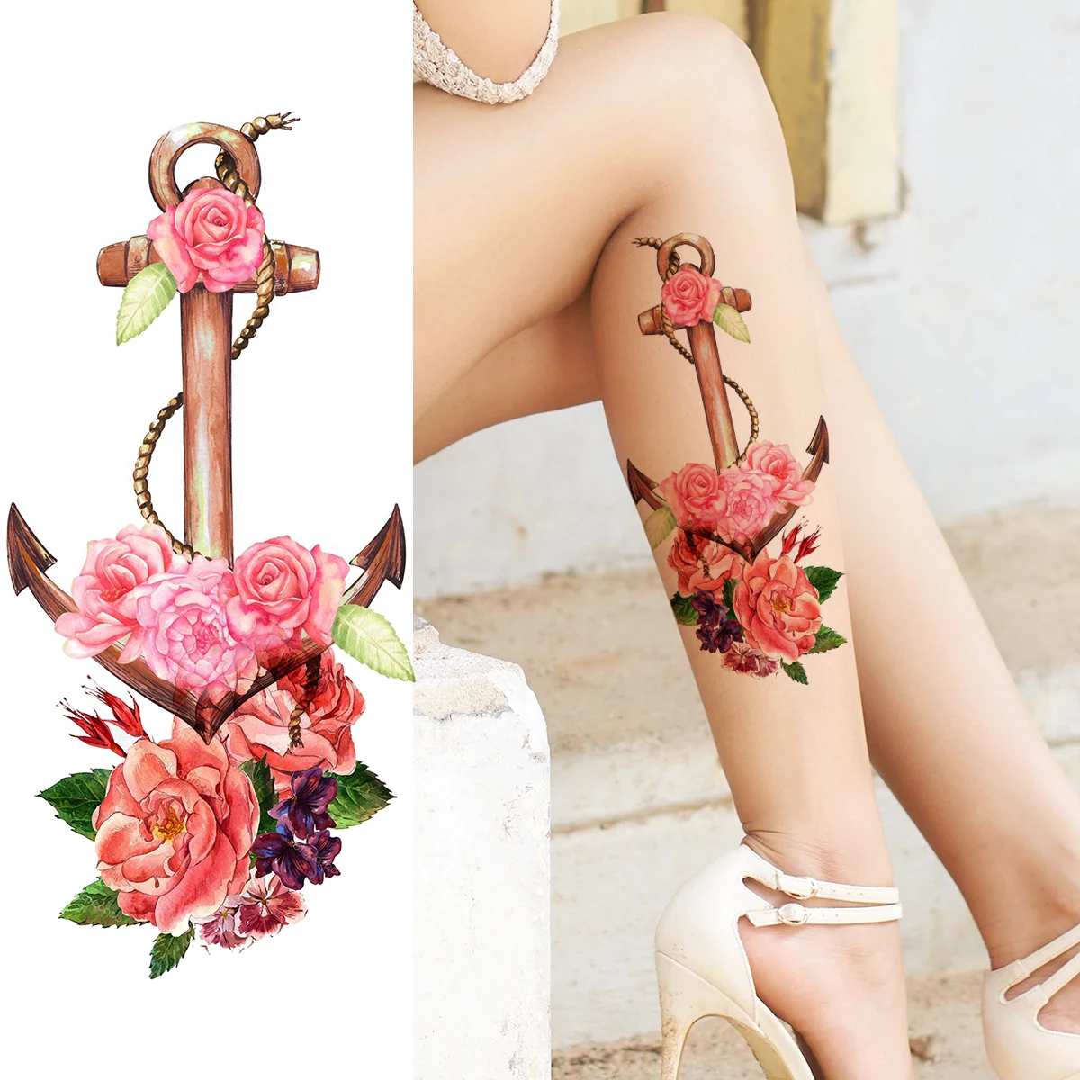 Neotraditional style rose on the hand., image size:1200x1200