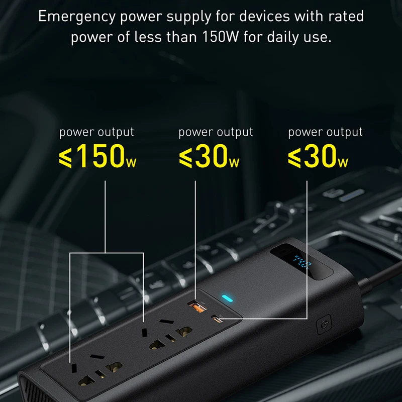 Baseus 220V Car Inverter DC 12V to AC 110V/220V 150W Converter Auto Power Adapter Type C USB Fast Charging Station Car Accessory