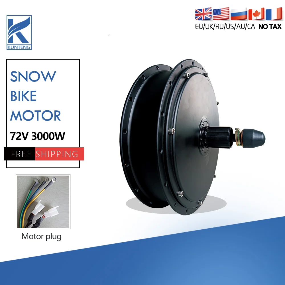 Electric Fat Tire Bike Motor 72V 3000W Rear Wheel Brushless Non-gear Hub Motor For Electric Snow Bike Conversion kit