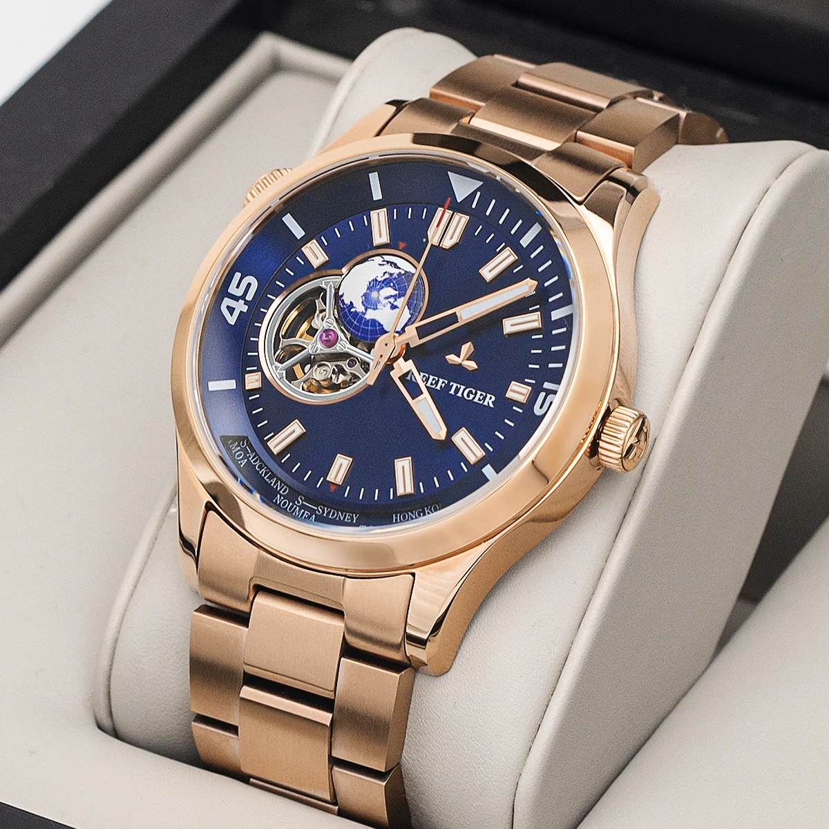 Reef Tiger/RT Mechanical Business Watch Automatic Men Top Brand Luxury Gold Stainless Steel Wrist Mens Fashion Watches RGA1693-2