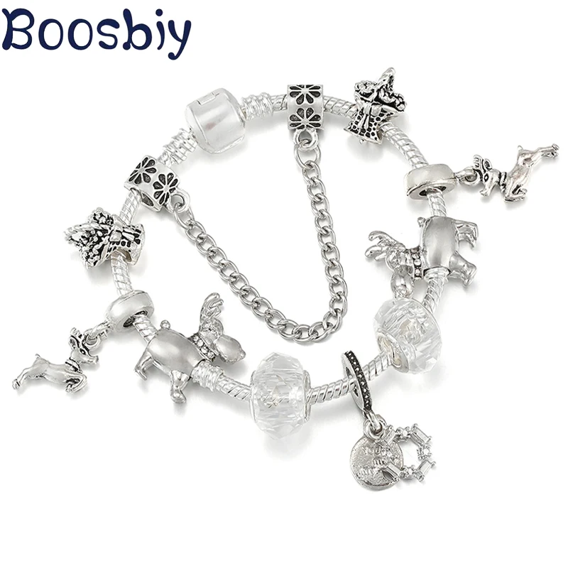 DIY Koraliki i wisiorki z łosiem w stylu zwierzęcym Pasują do srebrnej bransoletki dla kobiet Dzieci Biżuteria świąteczna Prezent Nowość