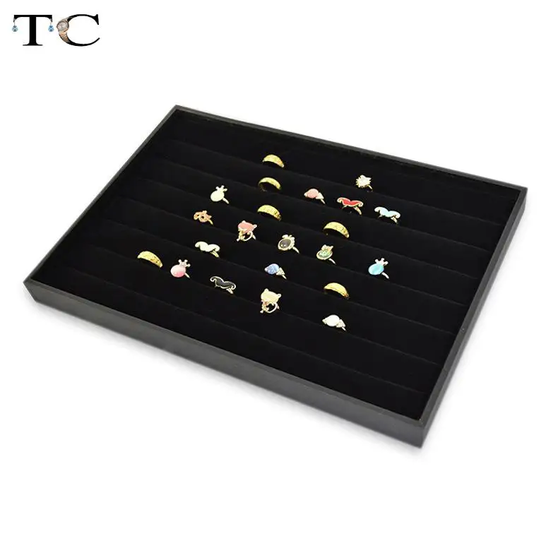 Promotion Velvet Jewelry Display Box for Ring Bracelet Necklace Watch Holder Tray Jewellery Storage Casket 35*24*3CM