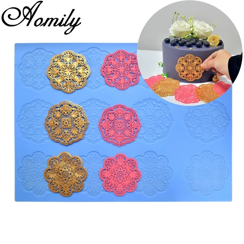 Aomily 3 Styles Art Snowflake Shaped Lace Silicone Mold Wedding Cake Flower Border Decoration Fondant Cake Surround Baking Mat