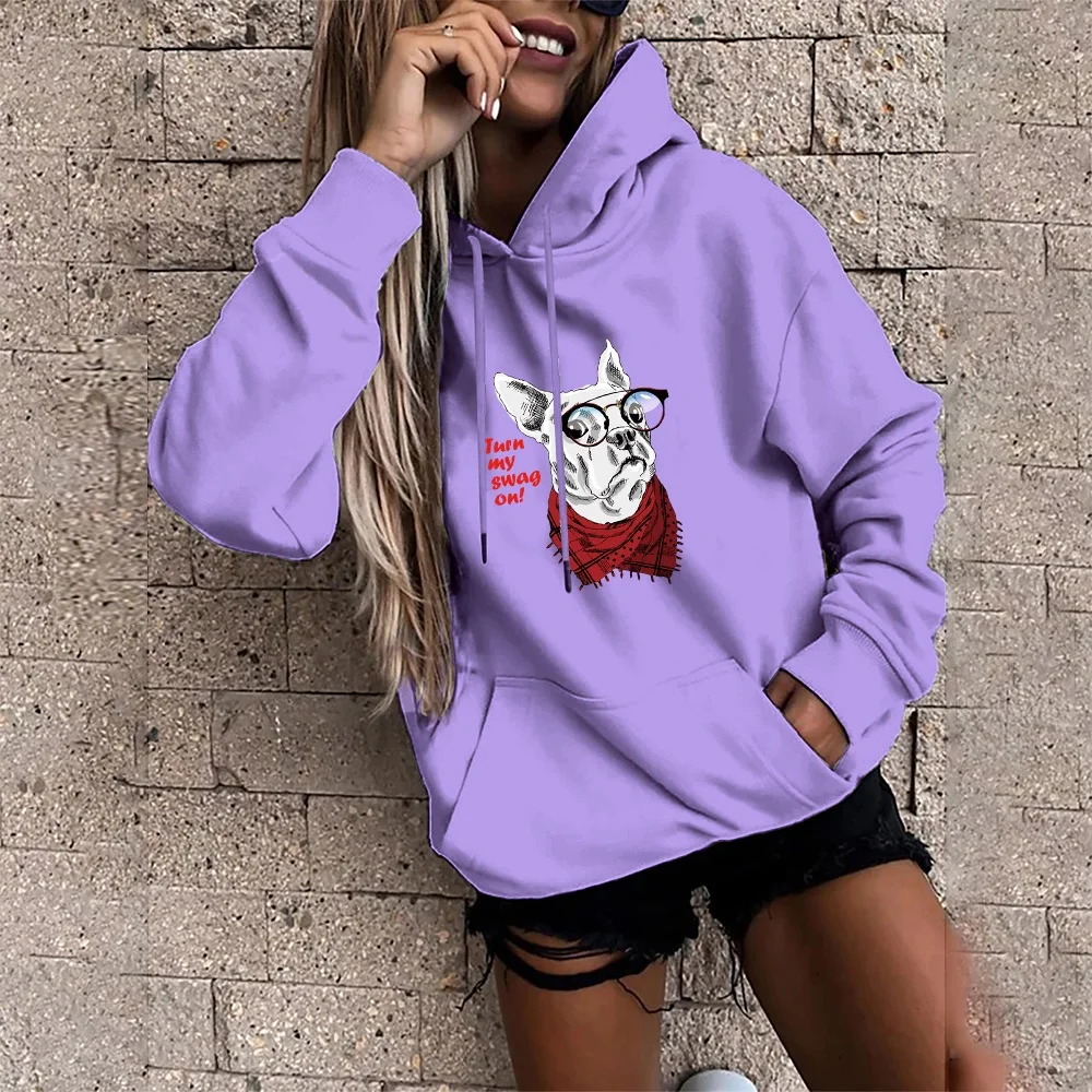 Sudadera con capucha holgada de gran tamaño para mujer, suéter deportivo con estampado de perro, estilo Harajuku, informal, de calle