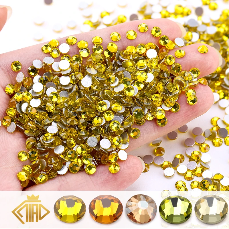 

Glitter Crystal Rhinestones Non Hotfix SS6-SS30 Yellow FlatBack Strass Rhinestones Sewing Fabric Garment Nail Art Decorations