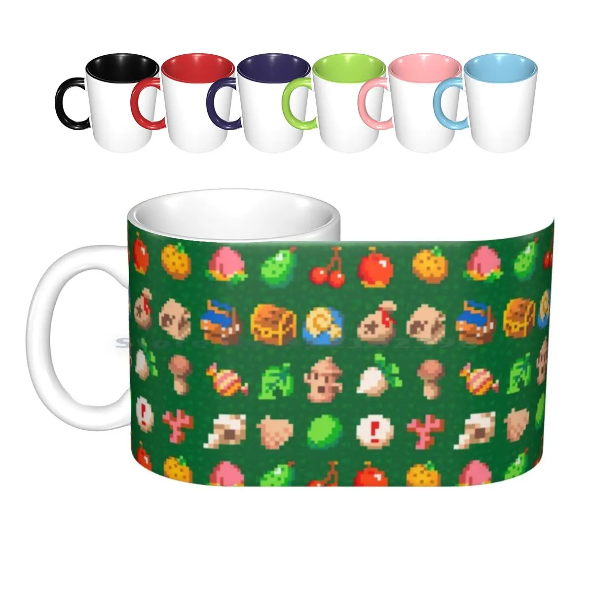 Animal Island Item Sprites | Animal Pixel Art | Green Background Ceramic Mugs Coffee Cups Milk Tea Mug Animal Animal Island