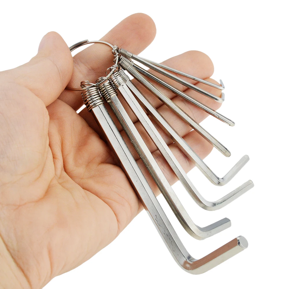 8 Pcs/Lots 1.5mm-6mm Inner Hexagon Spanner Metric Combination Hex Key Allen Wrench  Mechanic Tool Set With Key Chain