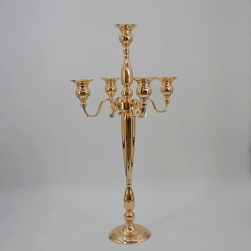 Kerzenhalter mit 5 Armen, Metall, Gold, Kristall-Kerzenständer für Hochzeits- und Eventdekorationen – Detail 2