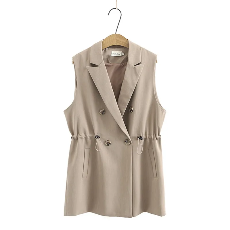 

Fashion Women's Vest New 2025 Spring Autumn Waistcoat Outerwear Double-Breasted Drawstring Sleeveless Chic Casual Jacket Tops