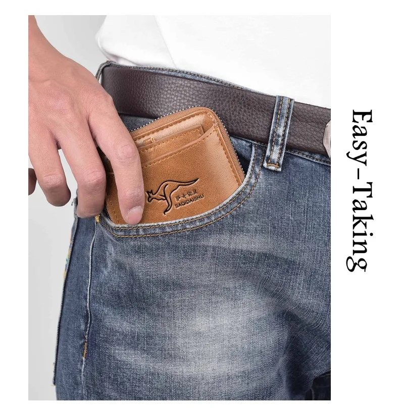 Men's PU Billfold Leather Short Small Wallet Business Purse Card Anti-Theft Moneybag Zipper Leisure Gift RFID Shield