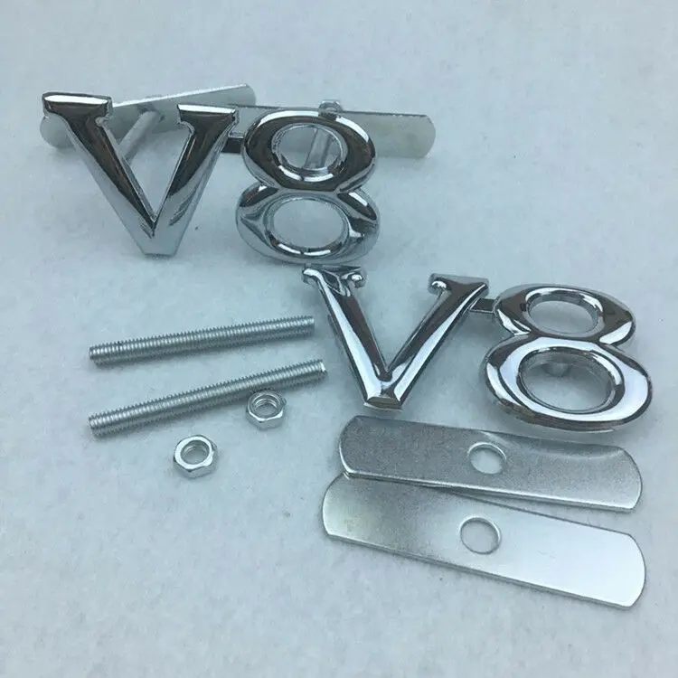 

2pcs Metal Chrome V8 Vintage Logo Auto Car Front Grille Emblem Badge Sticker