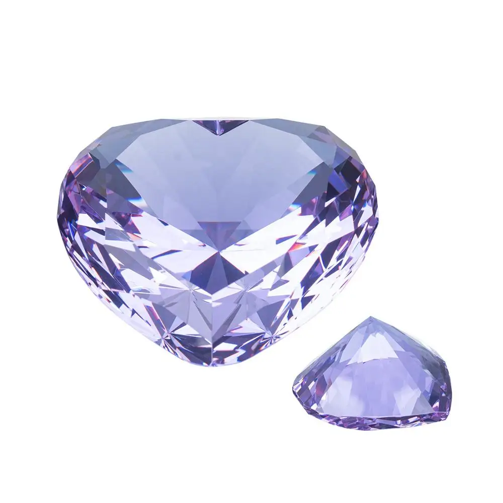 90MM Color Crystal Diamond Heart Shaped Glass Paperweight Centerpiece Wedding Valentine\'s Day Gift Home Office Decor