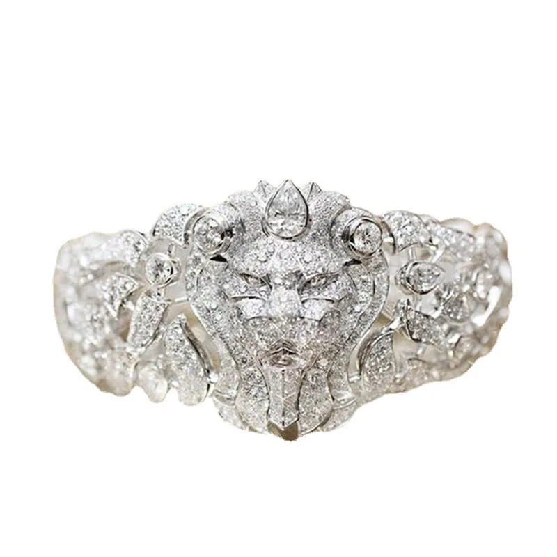Luxo prata cor brilho cheio branco cz zircon leão anéis para homens mulher iced para fora anéis hip hop jóias unissex acessórios