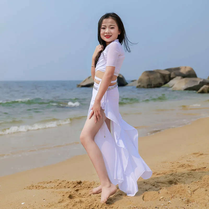 Children Dance Practice Clothes Top Skirt Indise Wear Belly Dance Costume Set Short Sleeve Fashion Bellydance Set
