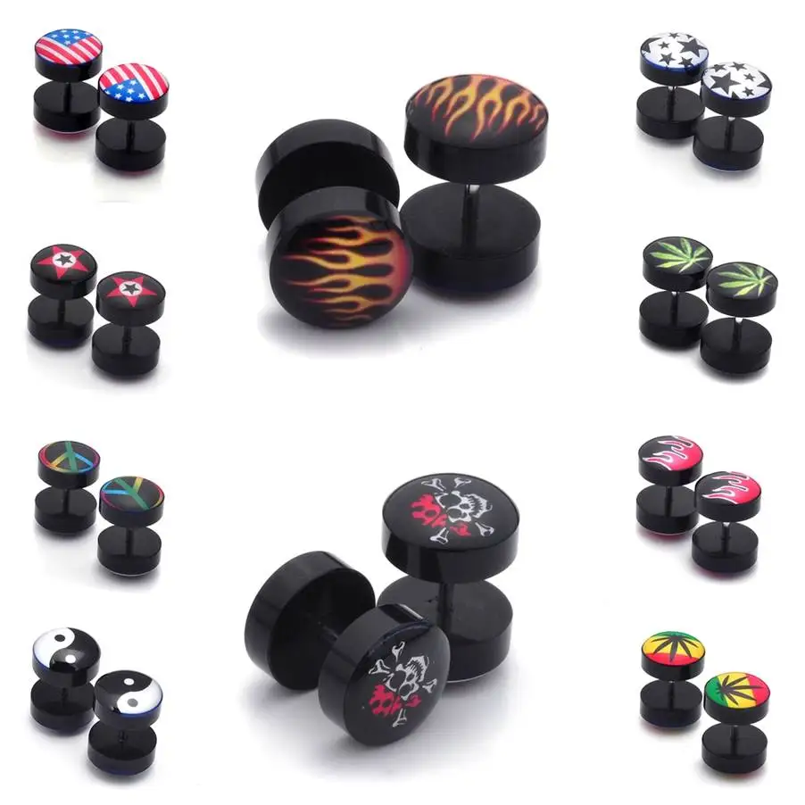 2pcs Transparent Color Fake Ear Plugs And Tunnels  Stud Earrings For Women Men Fashion Jewelry Faux gauge ear Piercing