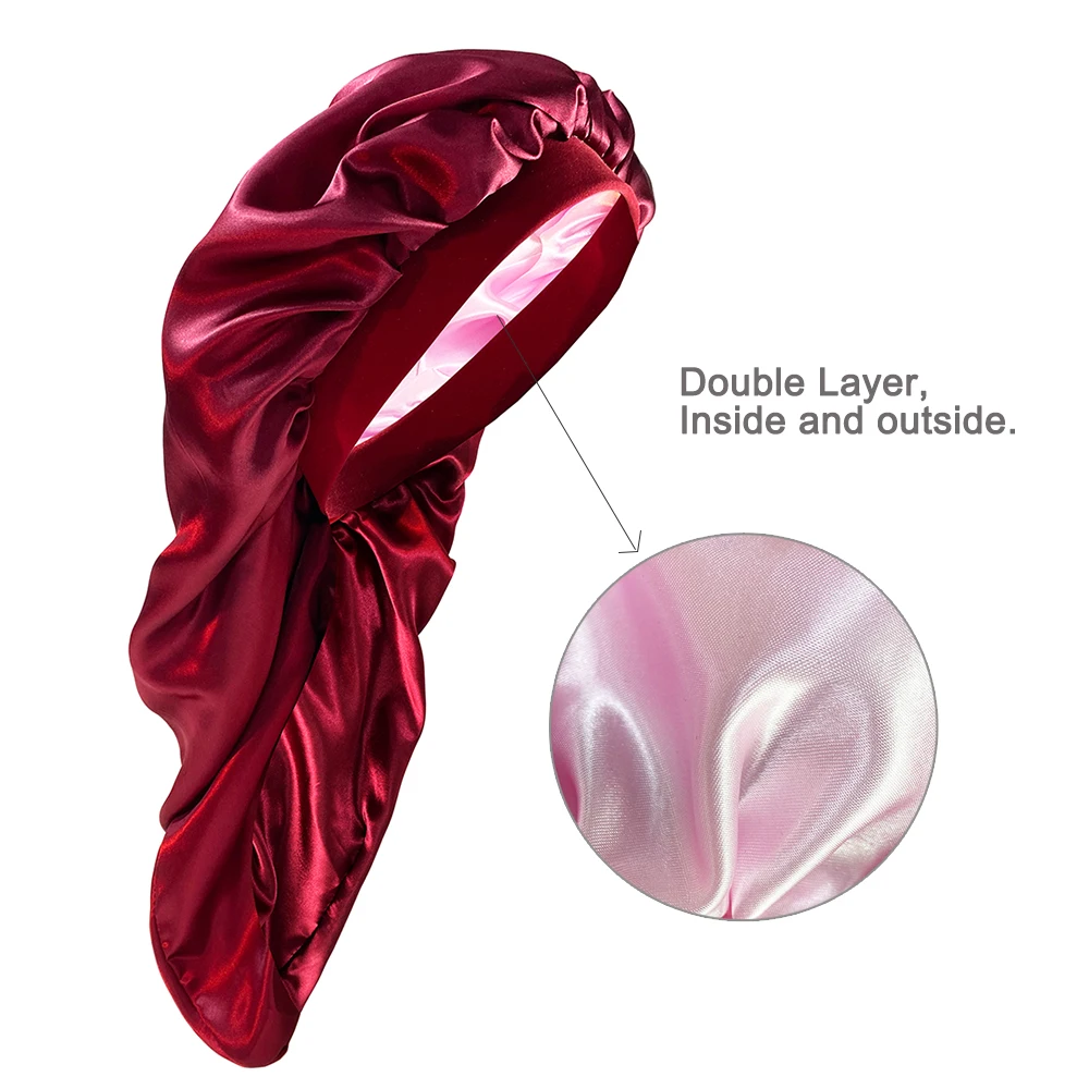 Silky Wide Elastic Band Satin Nightcap, Double Layer Bonnet Cap, Frete Grátis