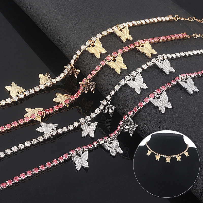 Full Crystal Butterfly Chokers Necklace For Women Shining Clavicle Chain Animals Pendant Necklace Female Girl Rhinestone Jewelry