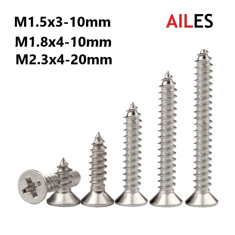 

M1.5 M1.8 M2.3 Cross Recessed Flat Head Self Tapping Screws 304 Stainless Steel Phillips Machine Bolts 3 4 5 6 8 10 12 16 20mm