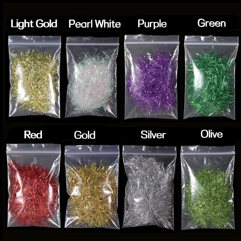Bimoo 8packs 3.5cm Width Long Hair Ice Chenille Crystal Flash Fly Tying Material for Saltwater Streamer Fly Marabou Jig Lure
